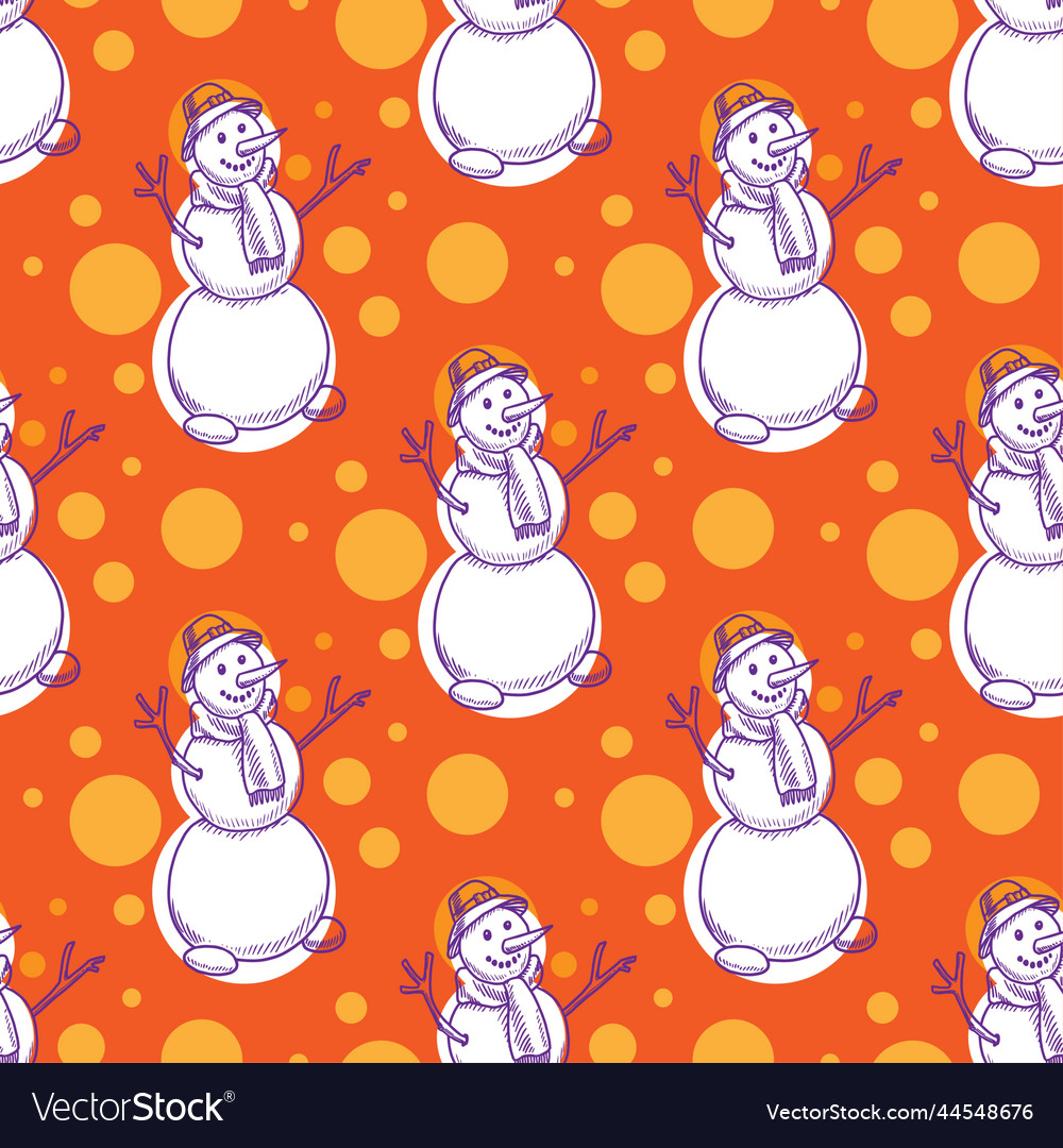 Snowman seamless pattern for print or web design vector image Snowman seamless pattern for print or web design