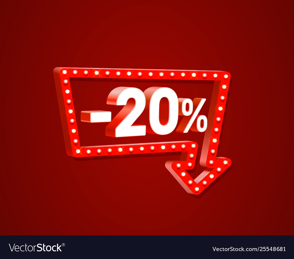 Banner 20 off with share discount percentage neon