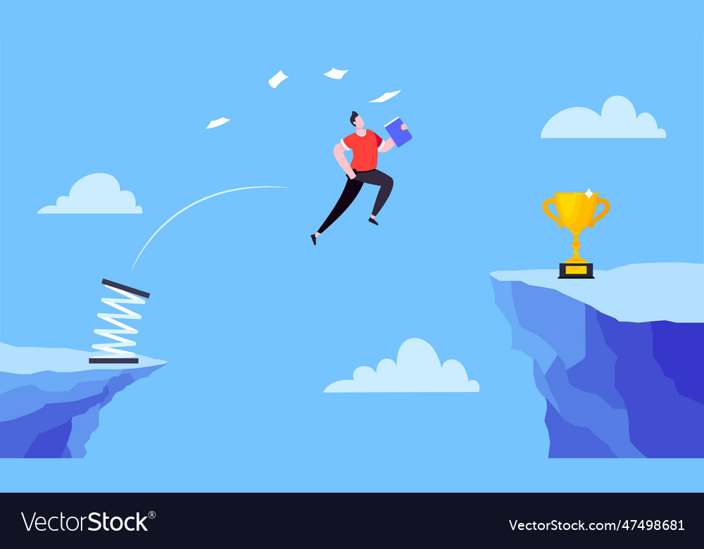 Businessman jumps over the abyss across the cliff Vector Image