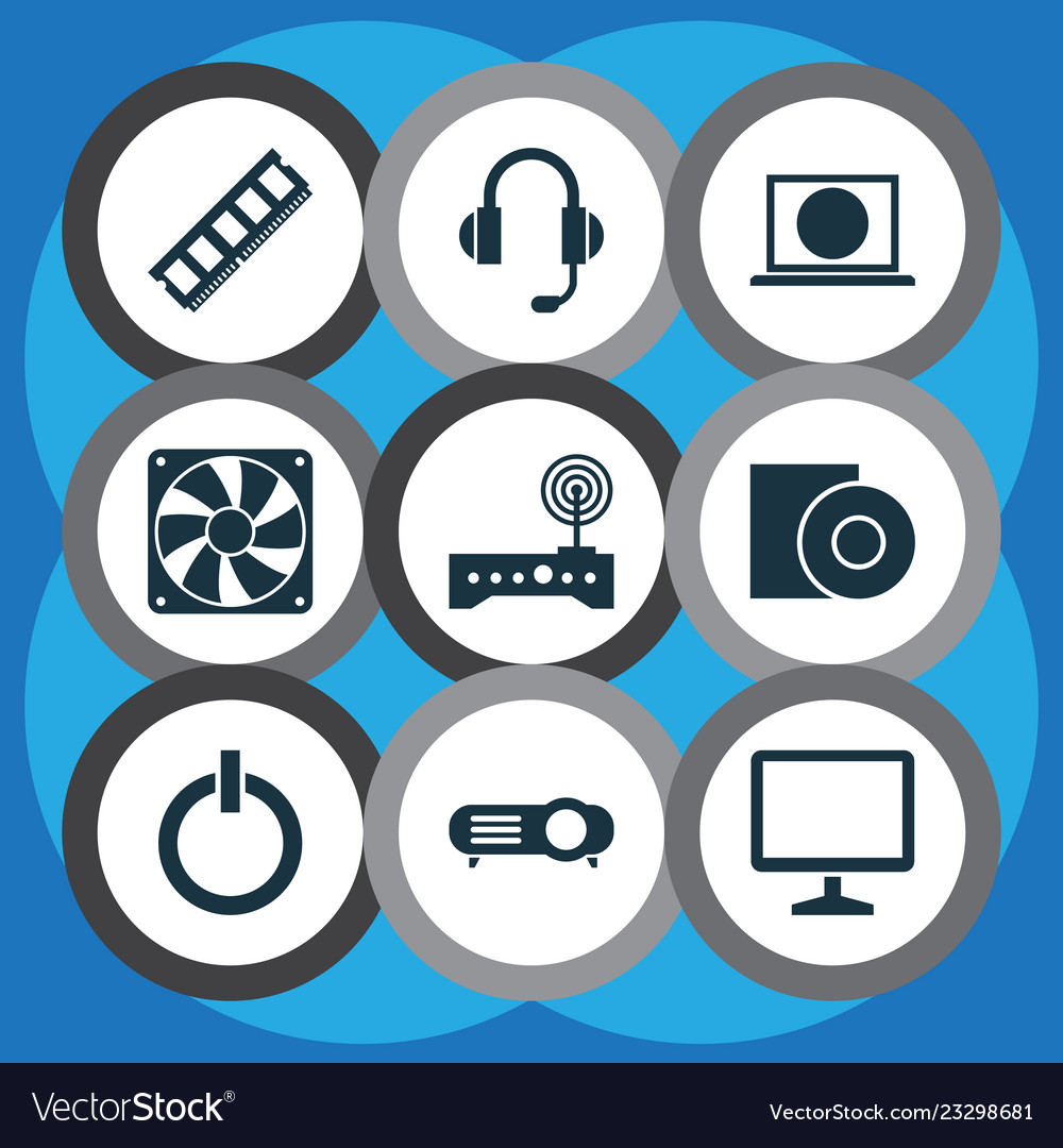 Digital icons set with start button projector vector image Digital icons set with start button projector