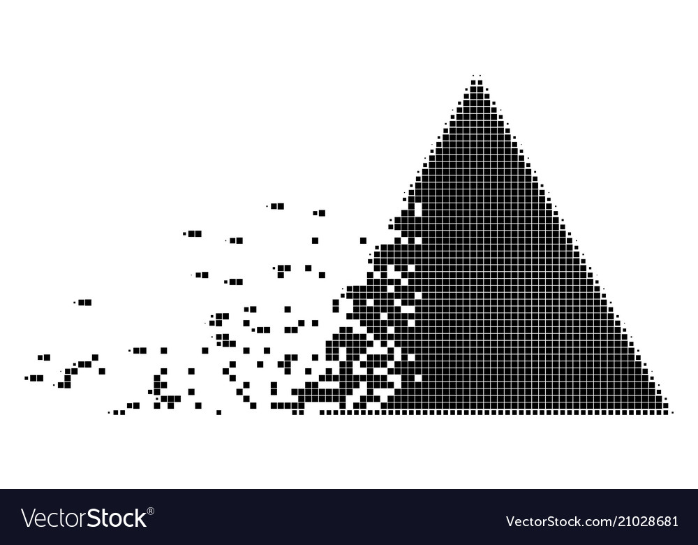 Filled triangle disintegrating pixel icon
