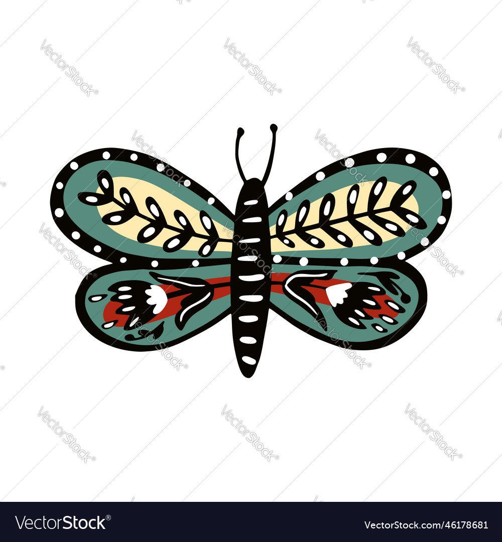 Green butterfly icon in doodle style Royalty Free Vector