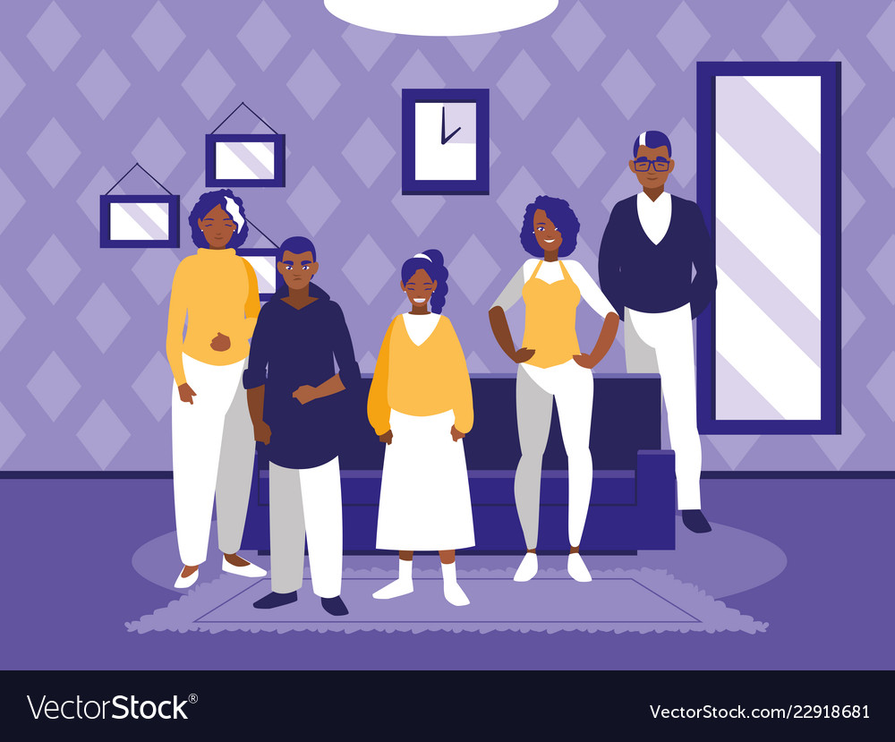 Group of black family members in the livingroom