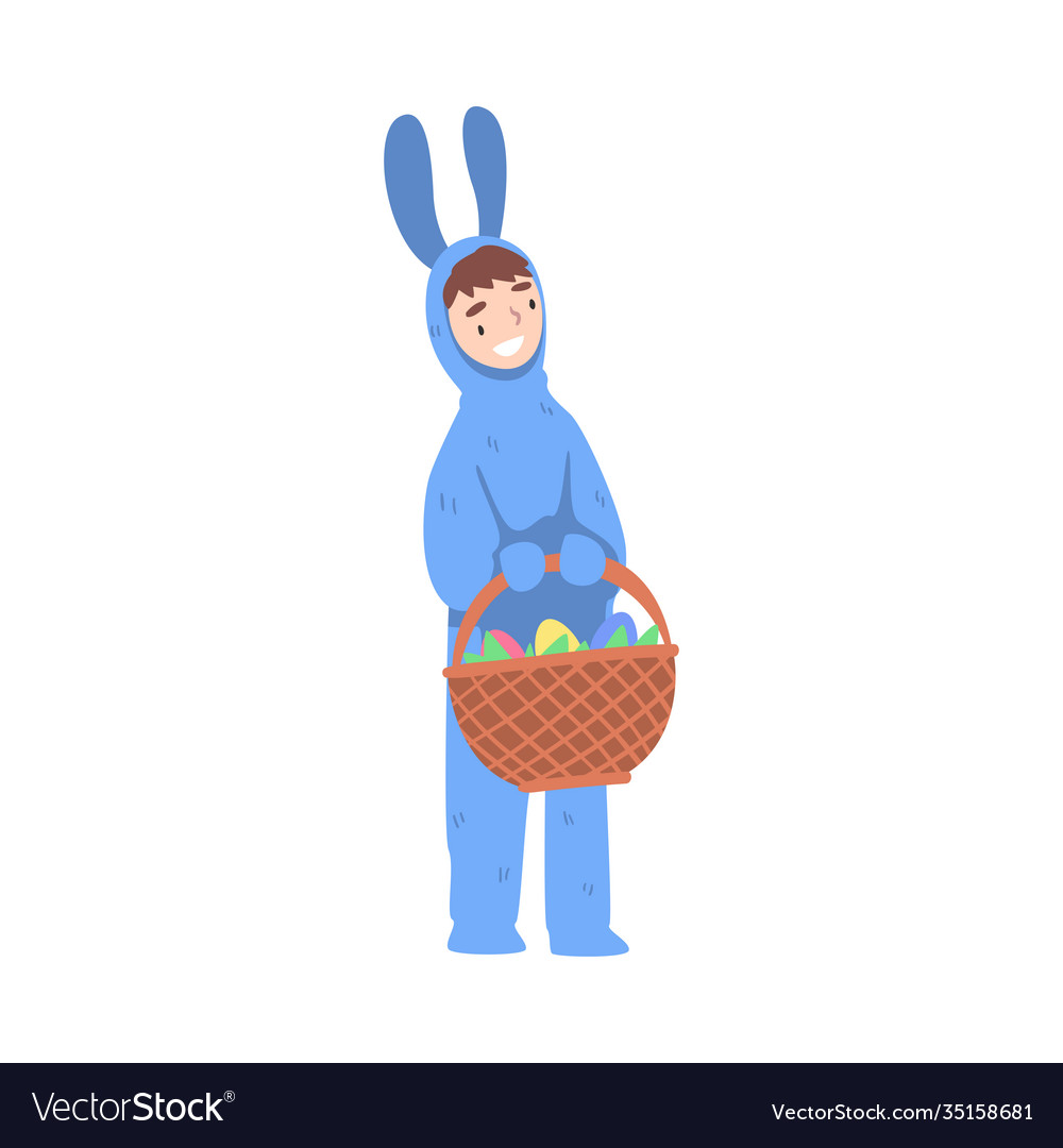 Happy child girl wearing blue bunny costume