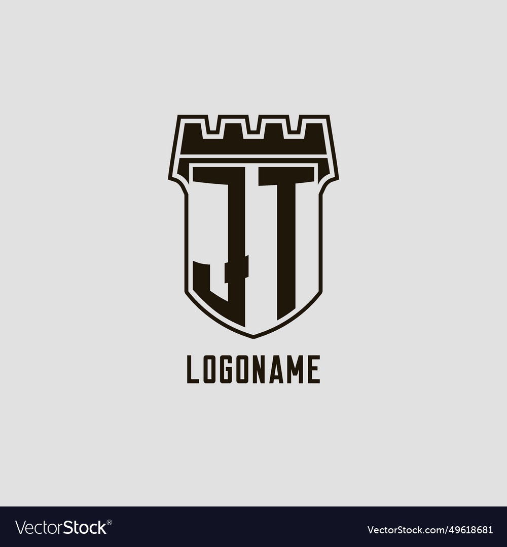 Monogram jt with shield fortress logo design style