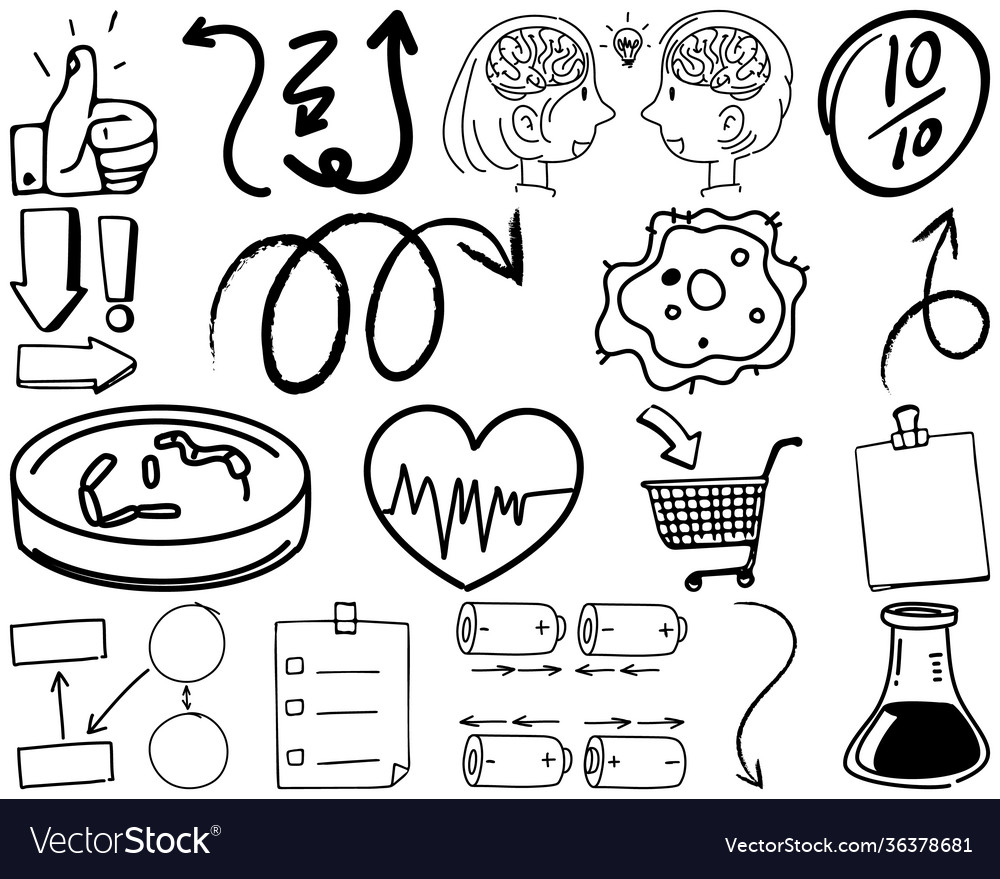 Set Gegenstände und Symbol Hand gezeichnet Doodle