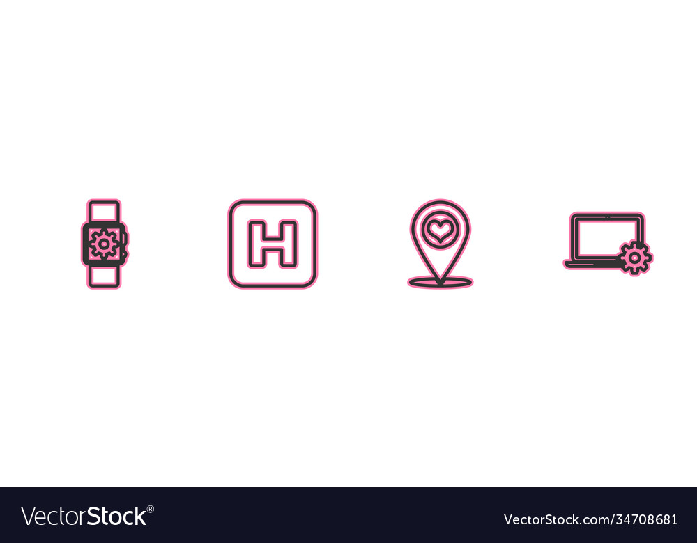 Setzen Sie die Linie Smartwatch-Einstellung Map Pointer vector image Setzen Sie die Linie Smartwatch-Einstellung Map Pointer