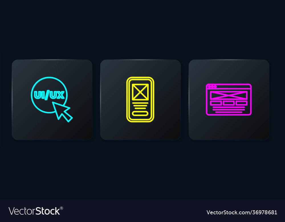 Set line ui or ux design and black square vector image Set line ui or ux design and black square