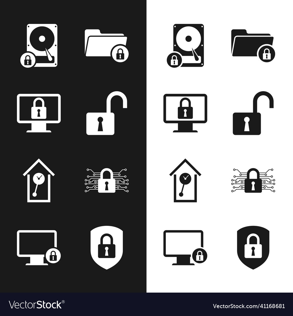 Set open padlock lock on monitor hard disk drive vector image Set open padlock lock on monitor hard disk drive