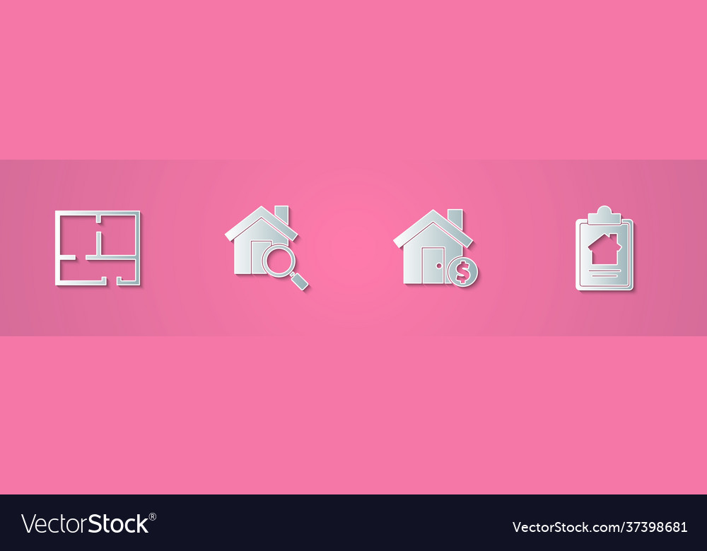 Set Paper Cut House Plan Search With Vector Image Set Paper Cut House Plan Search, House Plan Search