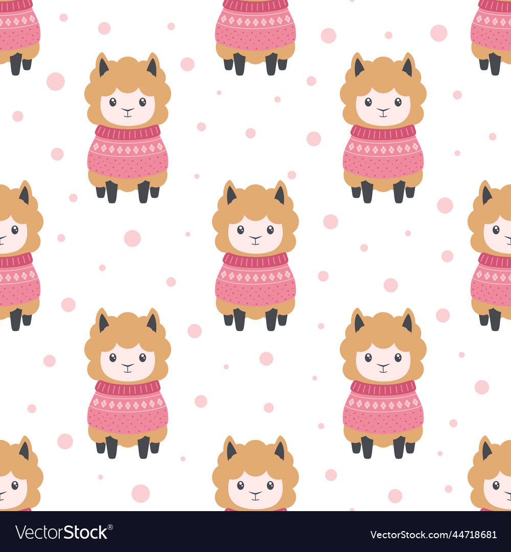 Winter seamless pattern with alpaca and snow