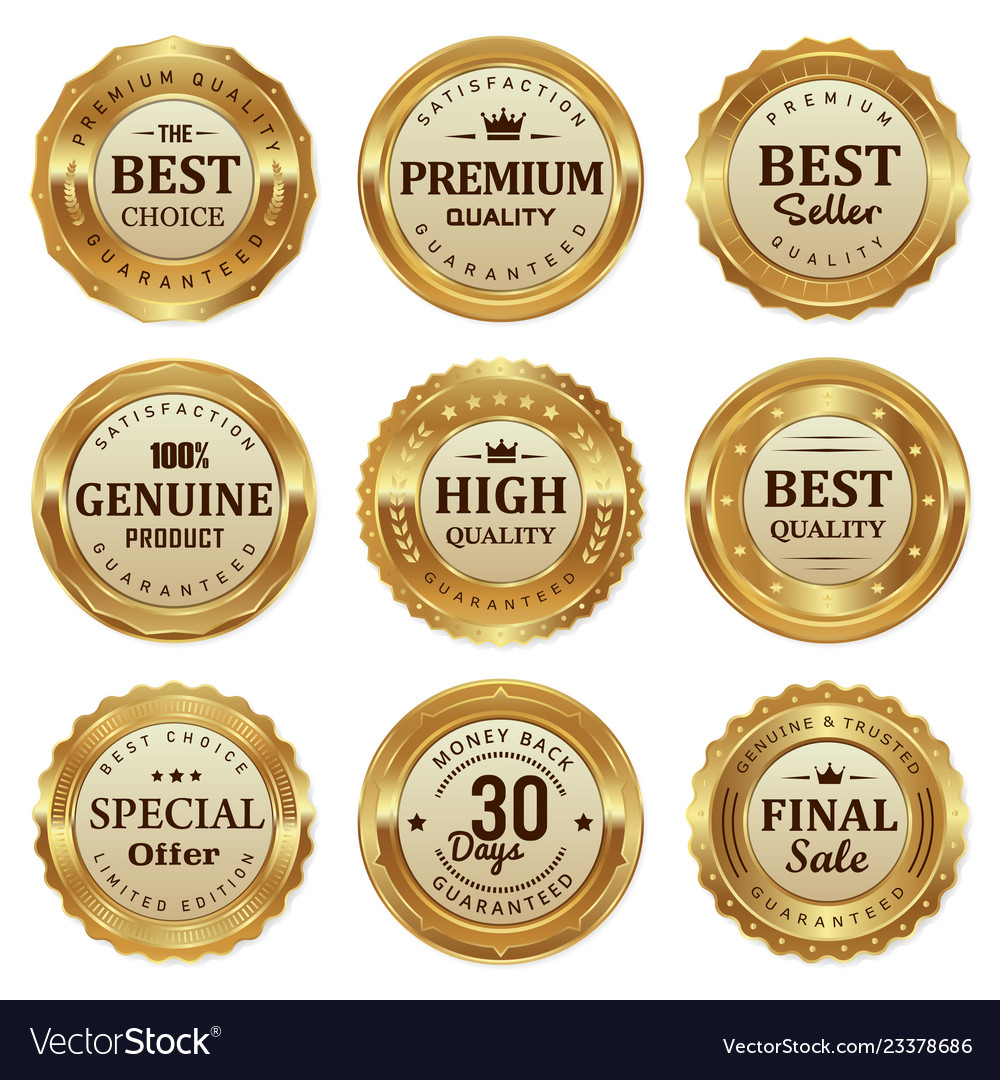 Gold quality badges and labels Royalty Free Vector Image