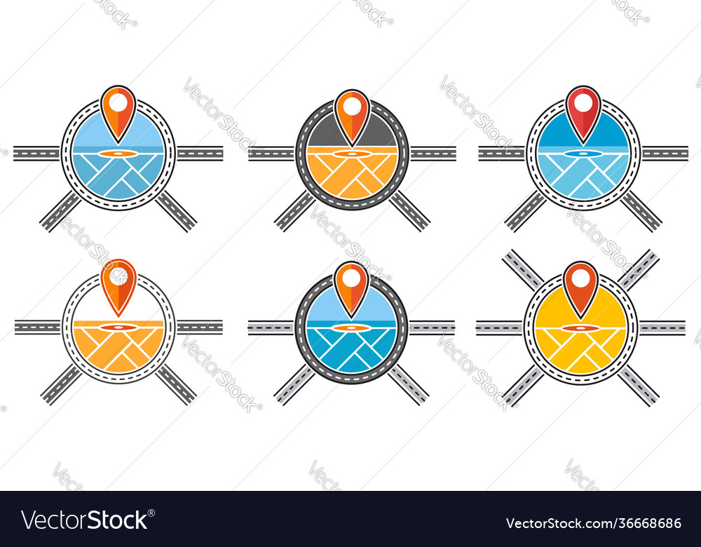 Gps geolocation map pin icon set navigation point vector image Gps geolocation map pin icon set navigation point