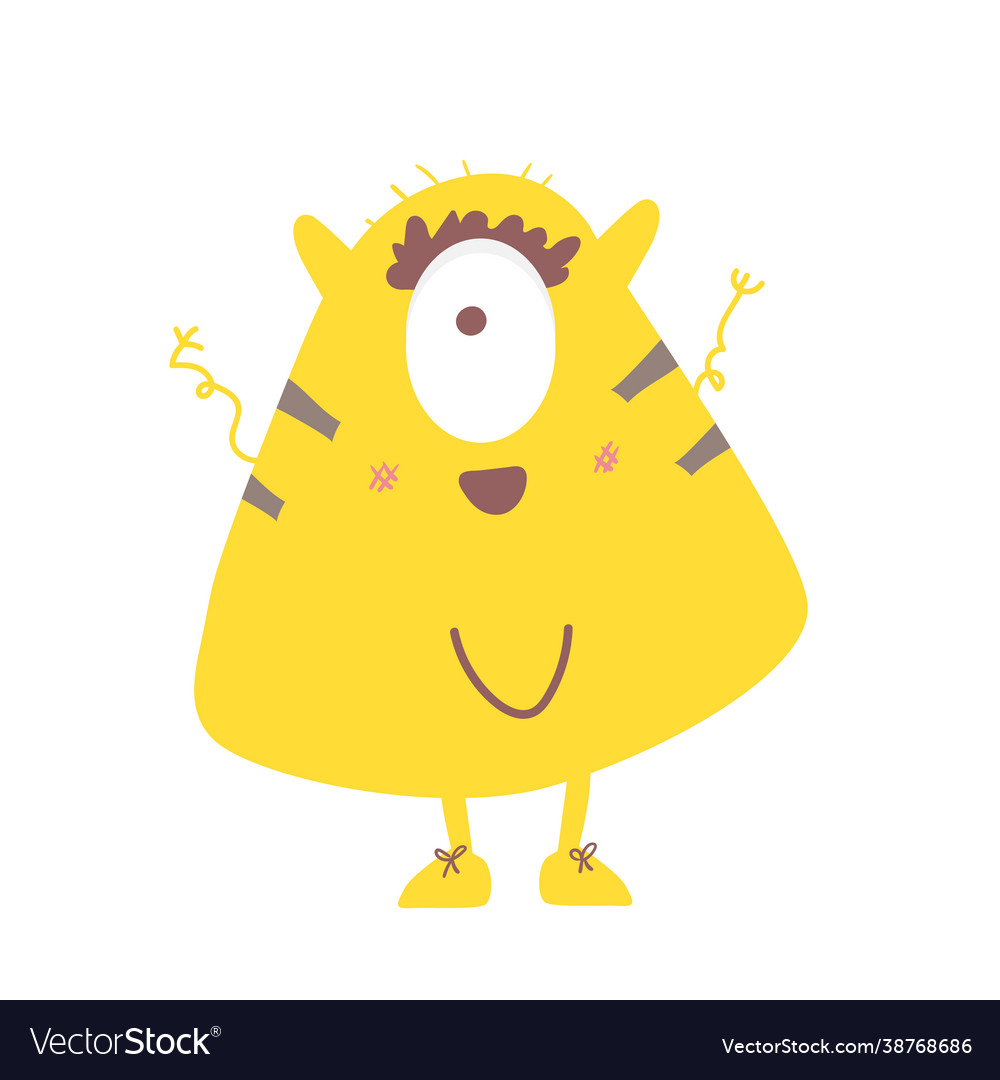 Happy cute cartoon monster yellow Royalty Free Vector Image