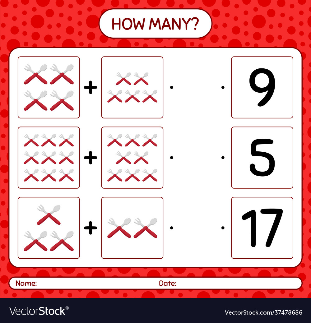 How many counting game with spoon and fork vector image How many counting game with spoon and fork