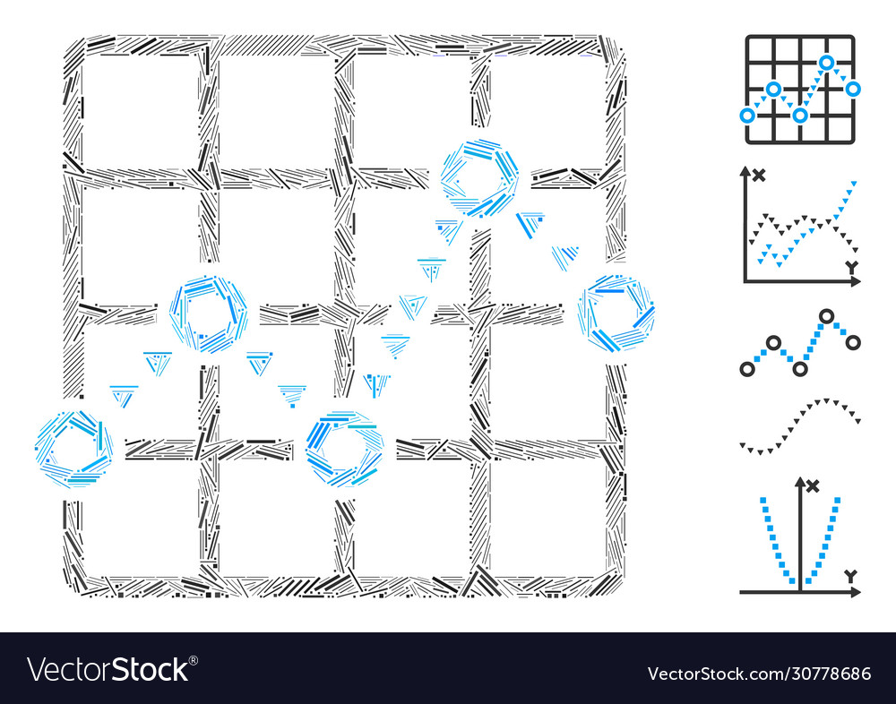 Linear dotted line grid plot icon mosaic vector image Linear dotted line grid plot icon mosaic