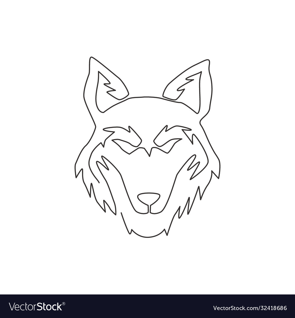 One Continuous Line Drawing Dangerous Wolf Vector Image