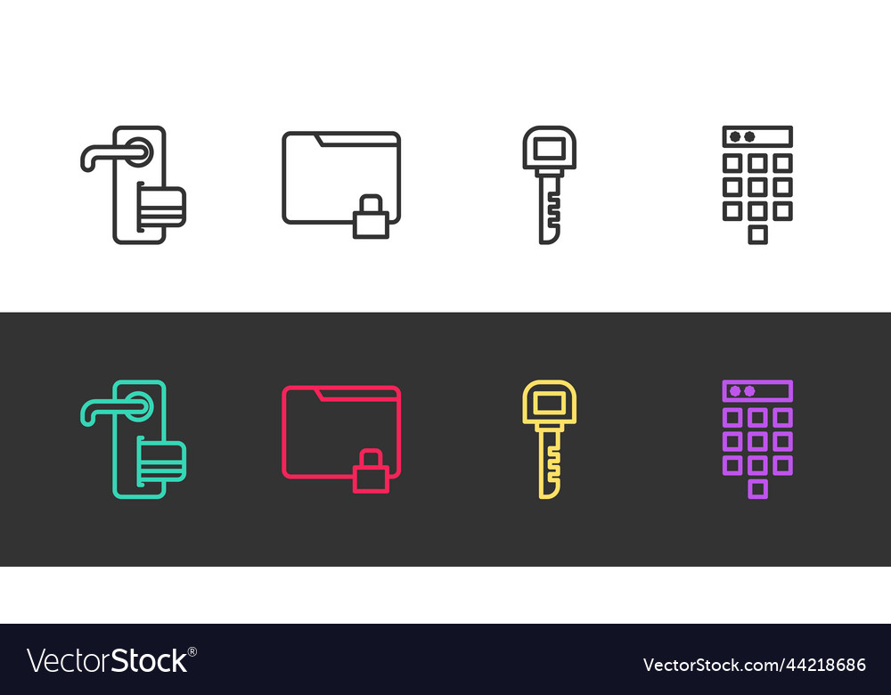 Set line digital door lock folder and key vector image Set line digital door lock folder and key