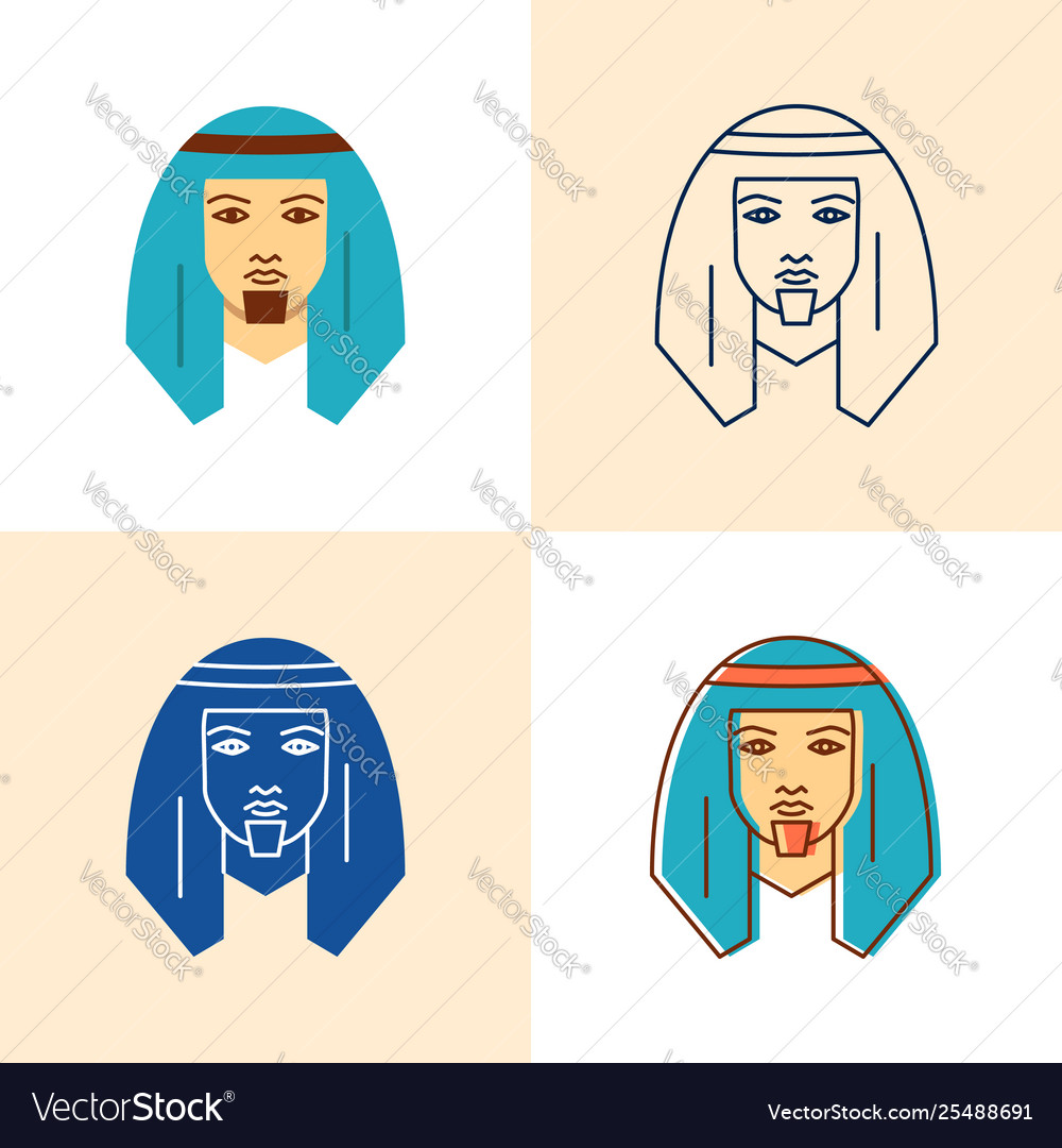 Bedouin man icon set in flat and line style