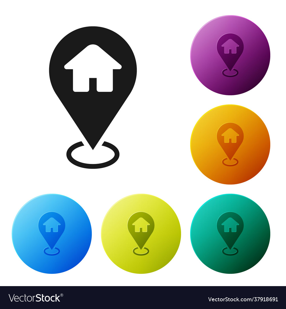 Black map pointer with house icon isolated vector image Black map pointer with house icon isolated