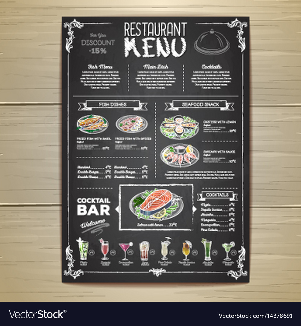 Chalk drawing restaurant menu design Royalty Free Vector