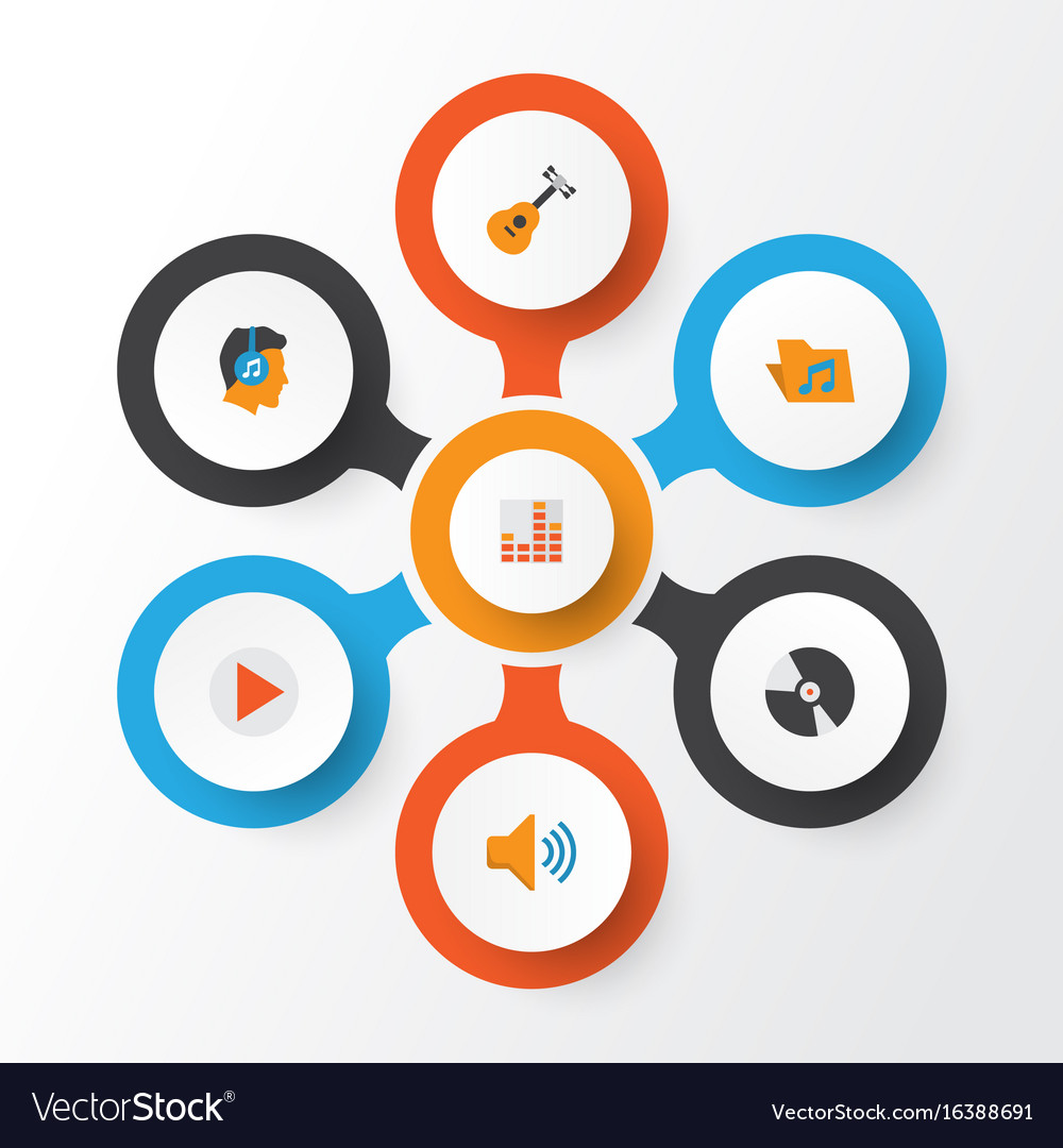 Music flat icons set collection of controlling