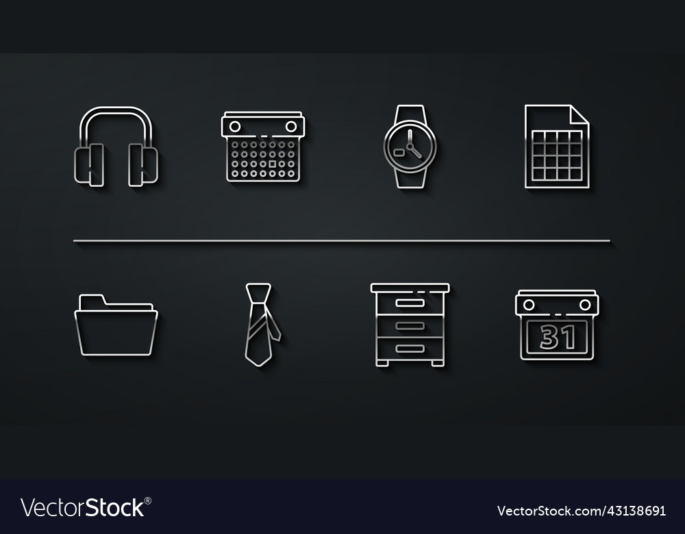 Set line headphones document folder file