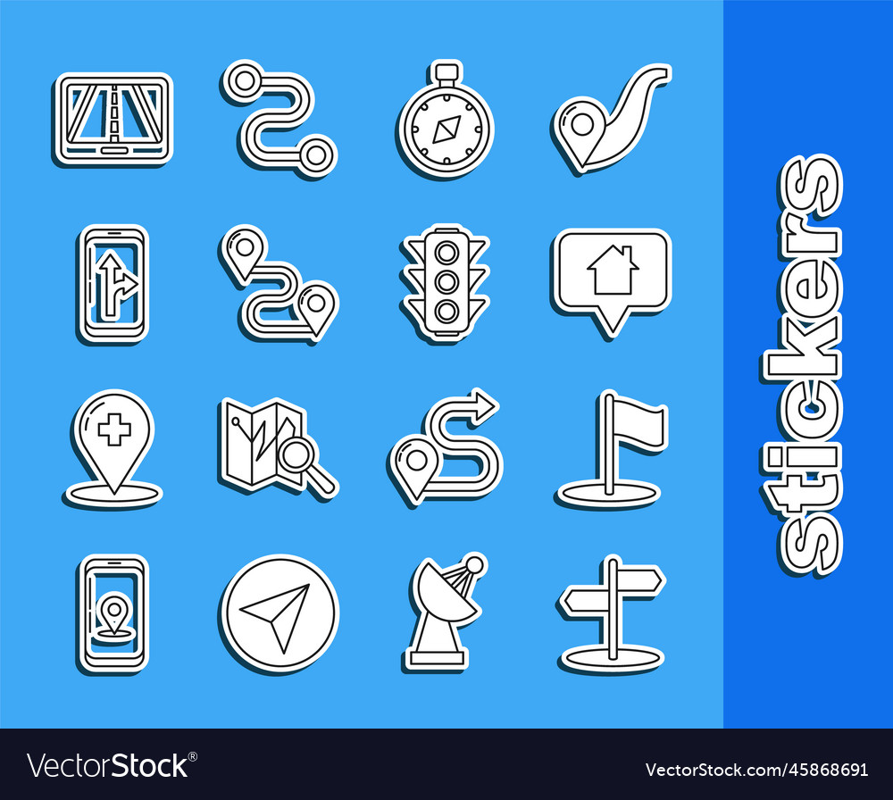 Set line road traffic sign flag map pointer vector image Set line road traffic sign flag map pointer