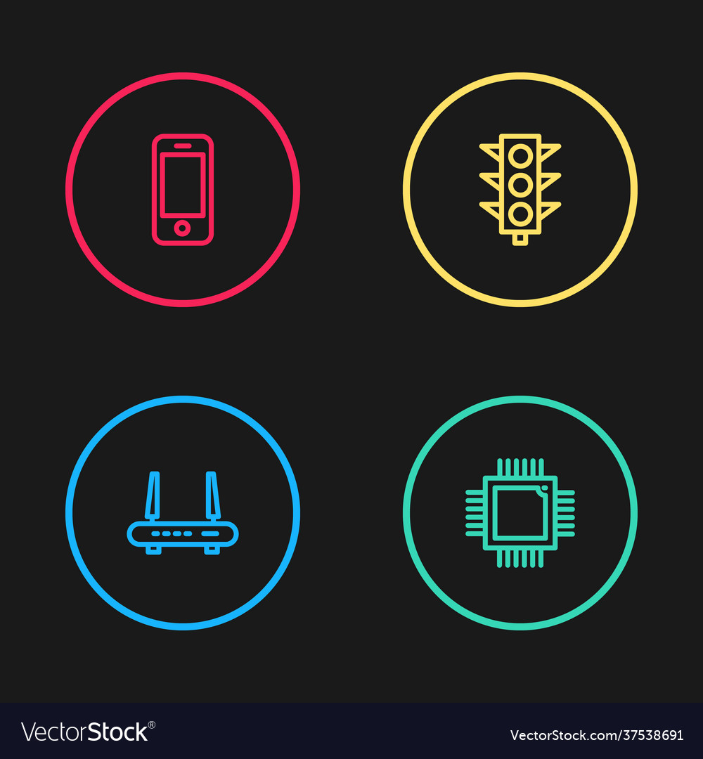 Set line router and wi-fi signal processor vector image Set line router and wi-fi signal processor