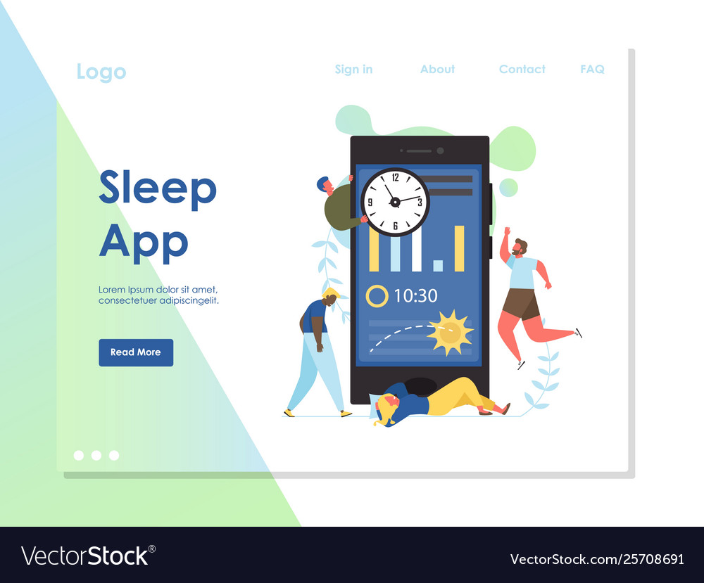 Sleep app website landing page design vector image Sleep app website landing page design