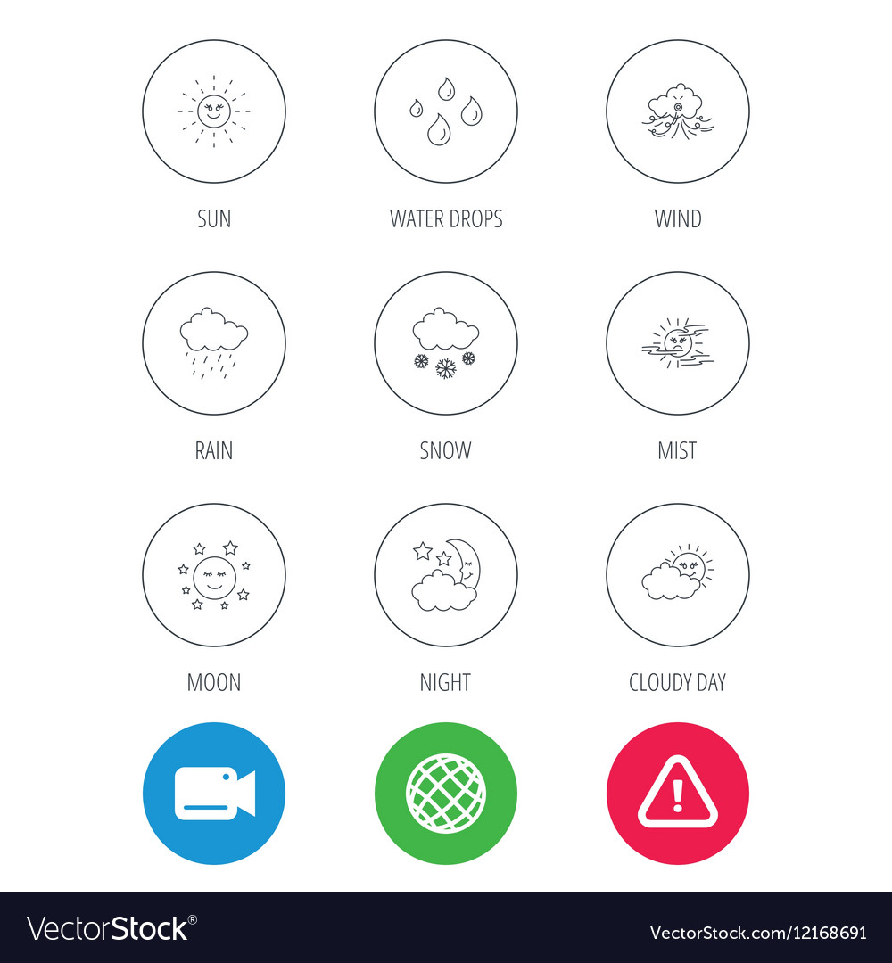 Weather sun and rain icons moon night