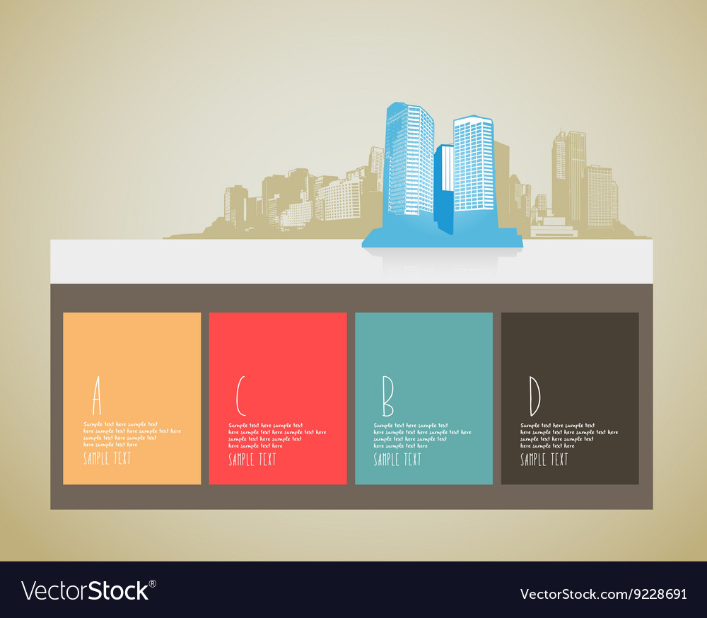 Website template with skyscrapers and 4 blocks