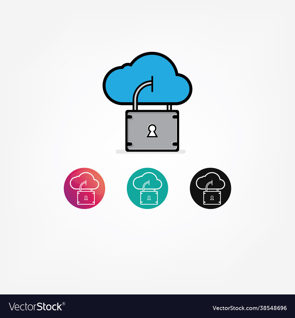 Cloud computing icon with padlock flat
