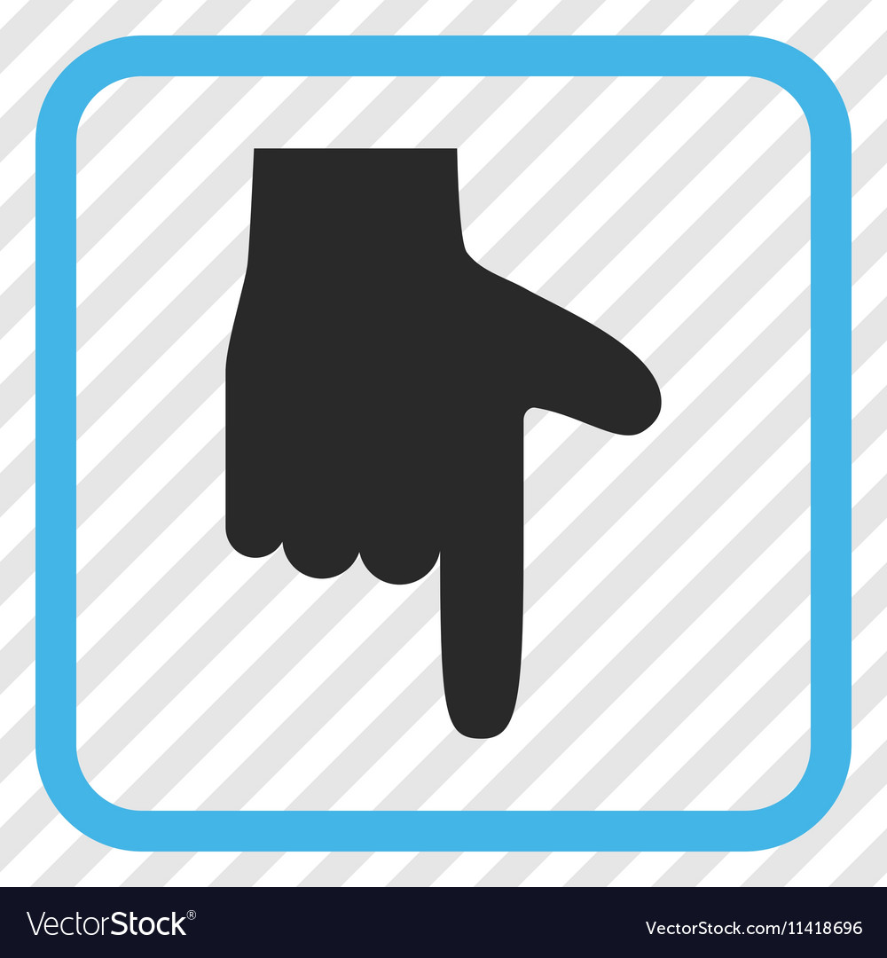 Hand pointer down icon in a frame