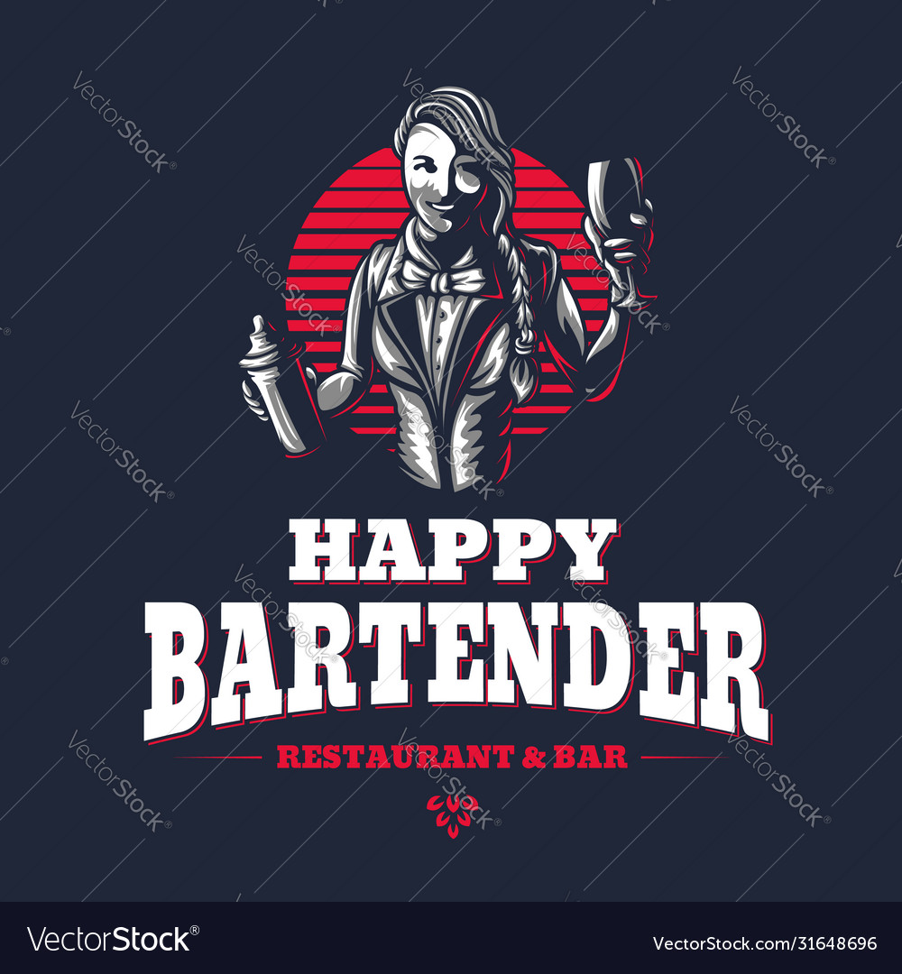 Happy woman bartender or barman young girl