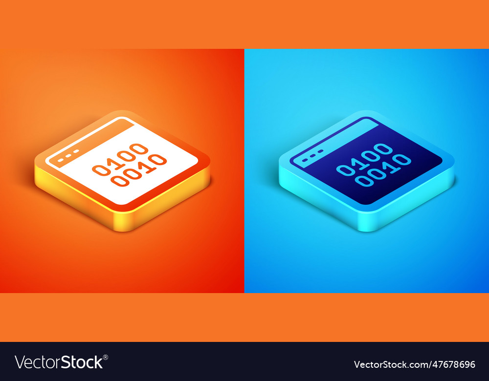 Isometric binary code icon isolated on orange Vector Image Isometric binary code icon isolated on orange