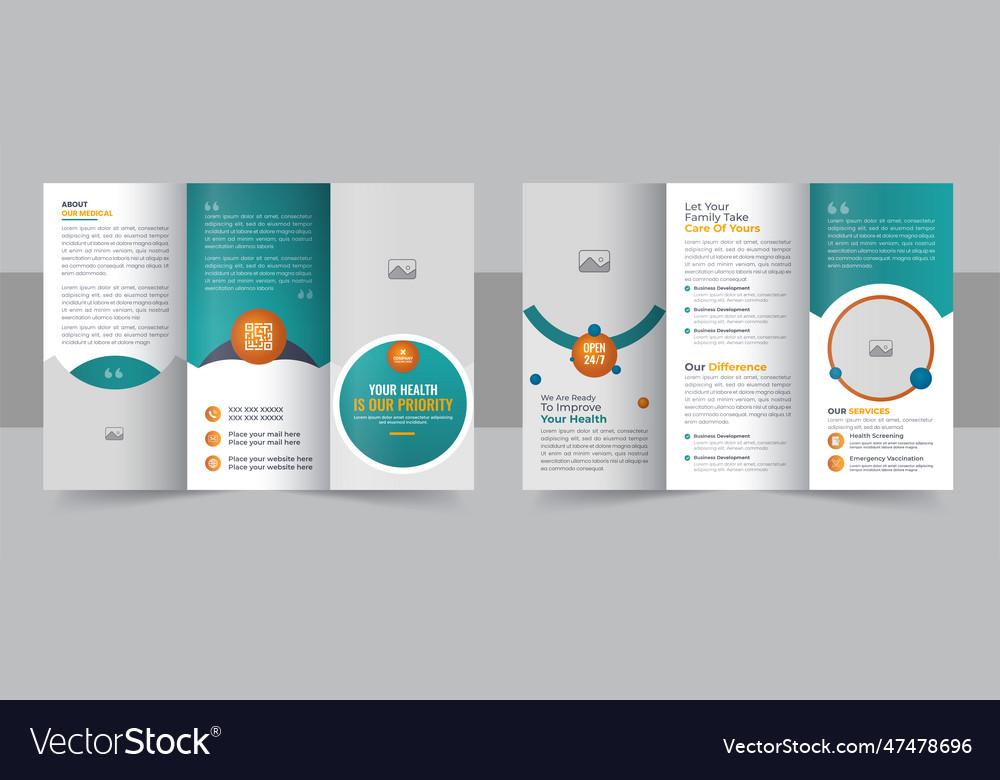 Medical clinic trifold brochure layout Royalty Free Vector