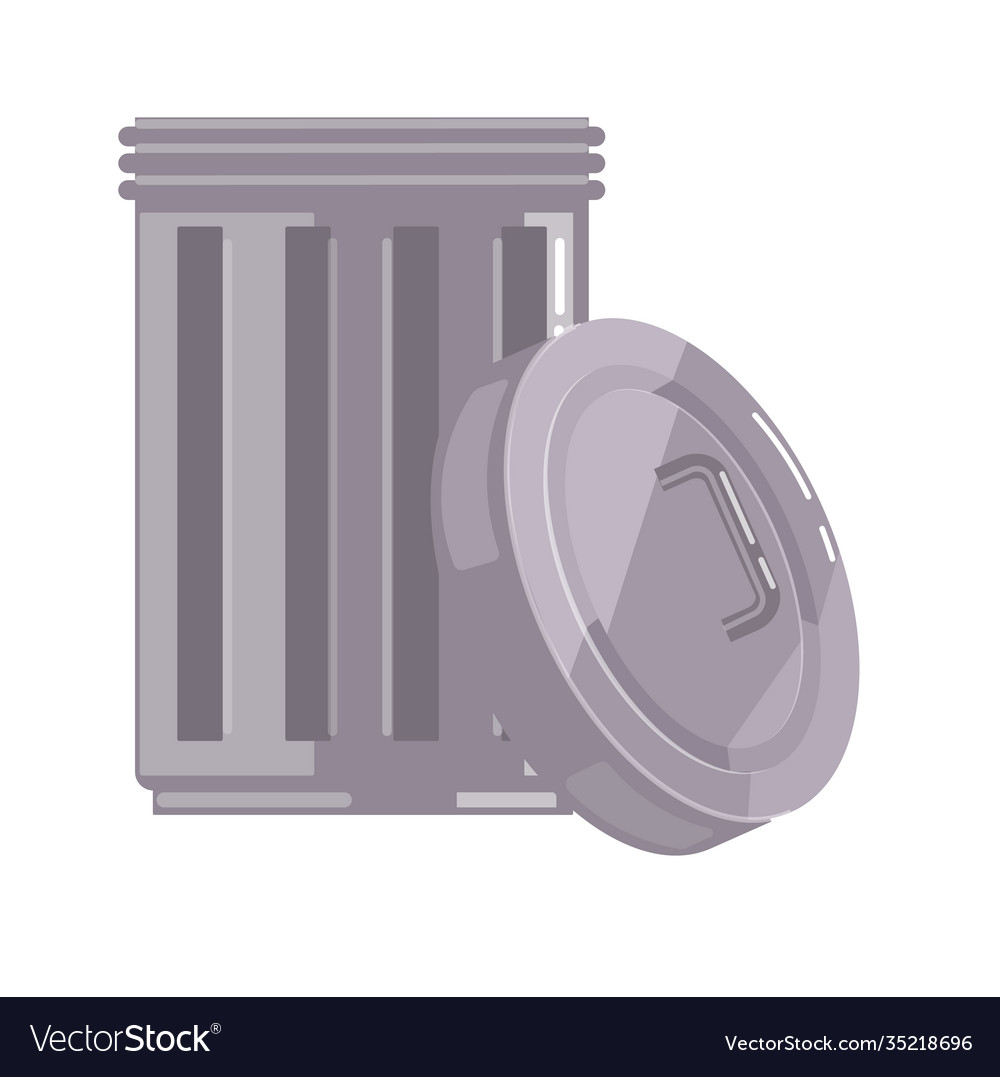 Open metal garbage bin container with lid isolated