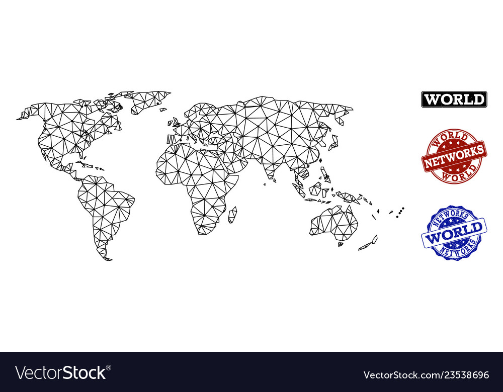 Polygonal network mesh map of world vector image Polygonal network mesh map of world