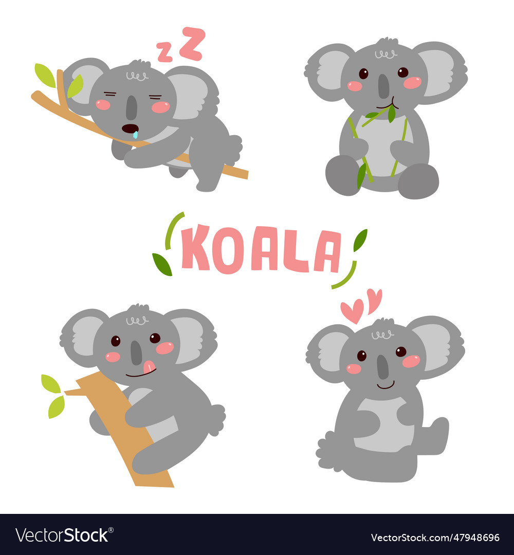 Set of cute koala in various action Royalty Free Vector