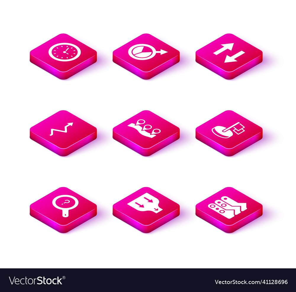 Set unknown search arrow location graph chart vector image Set unknown search arrow location graph chart