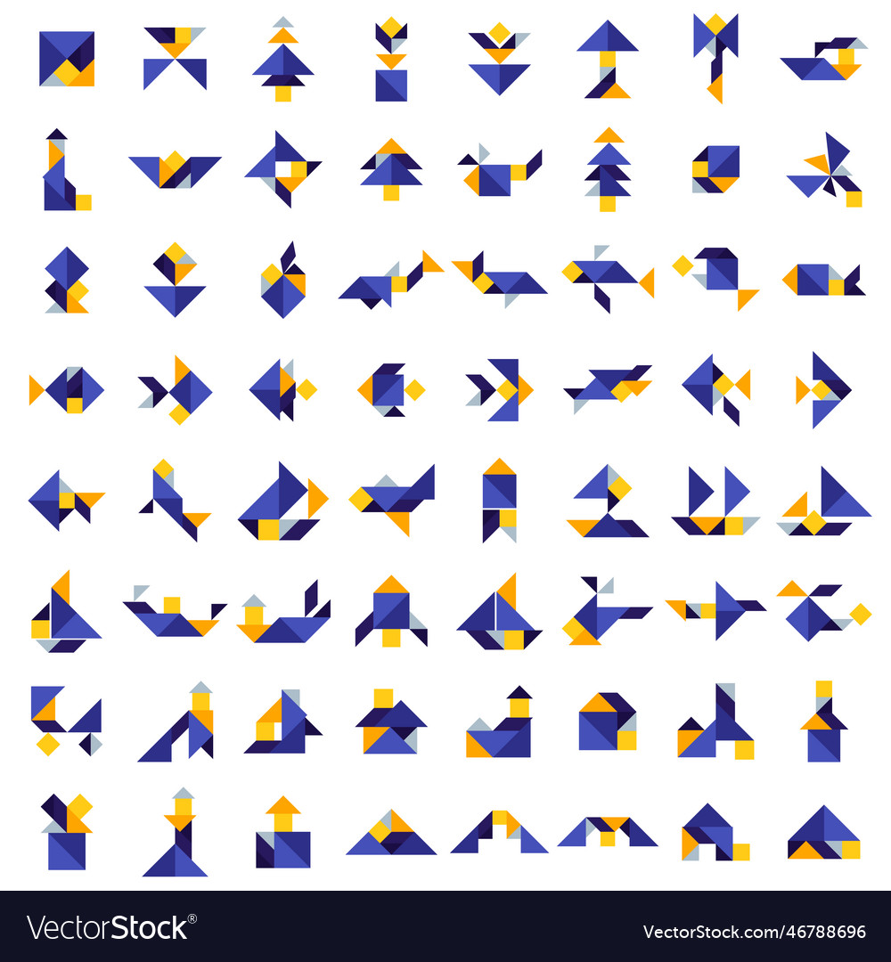 Tangram puzzle set with various objects vector image Tangram puzzle set with various objects