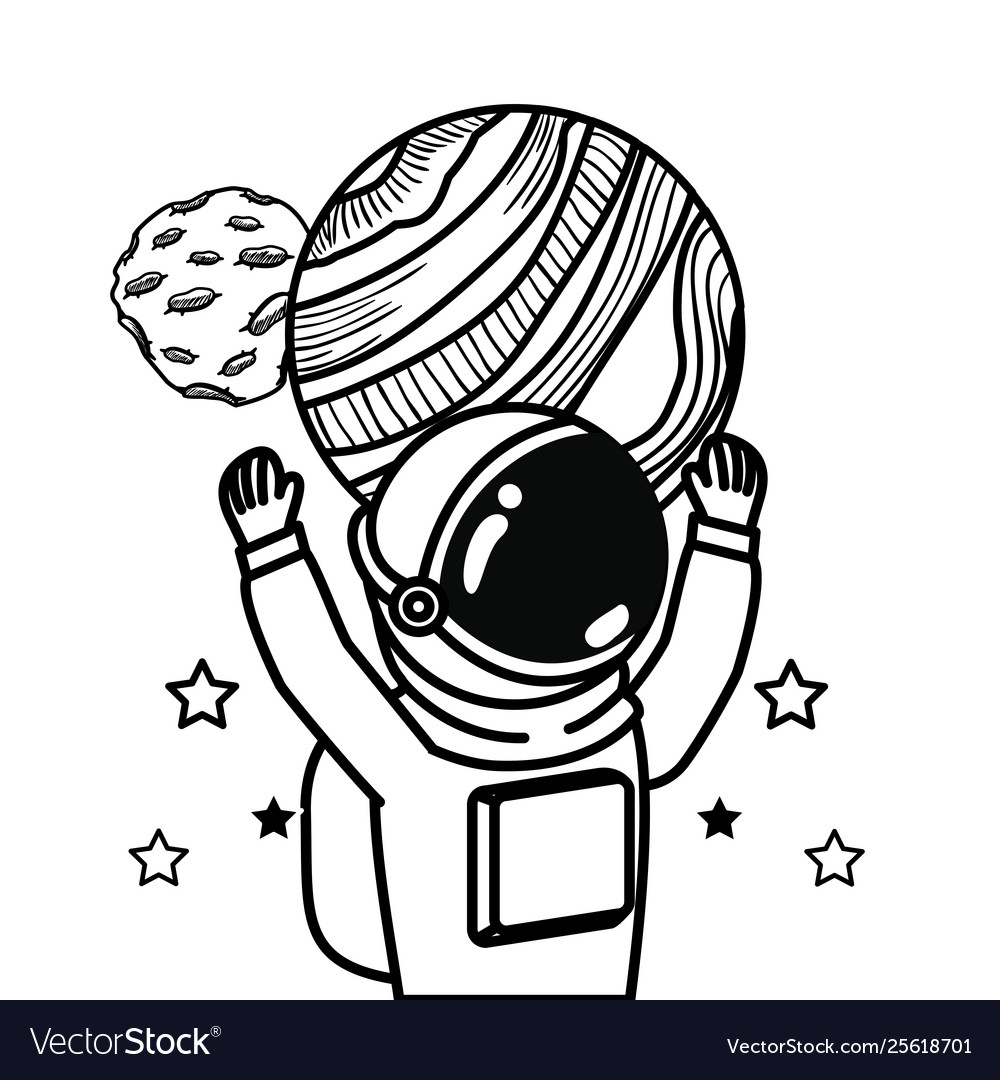 Astronaut with spacesuit and planet in white vector image Astronaut with spacesuit and planet in white
