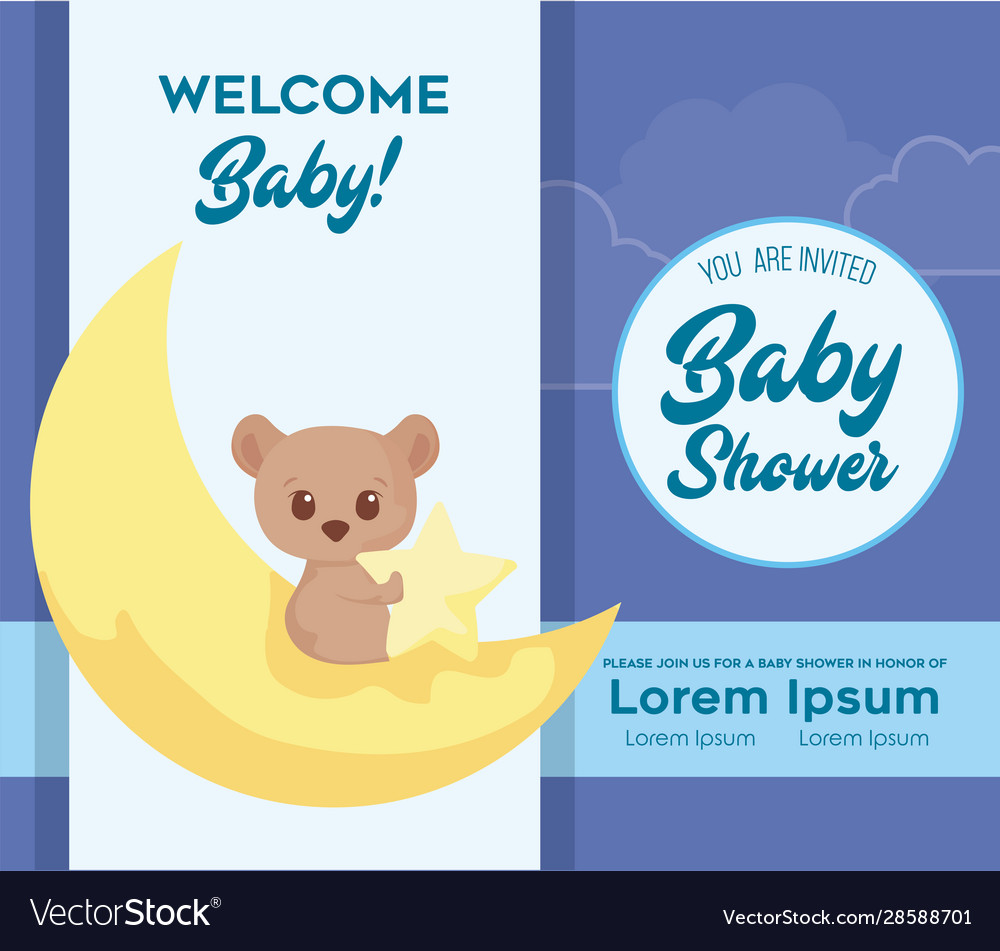 Baby shower invitation with bear cartoon Vector Image