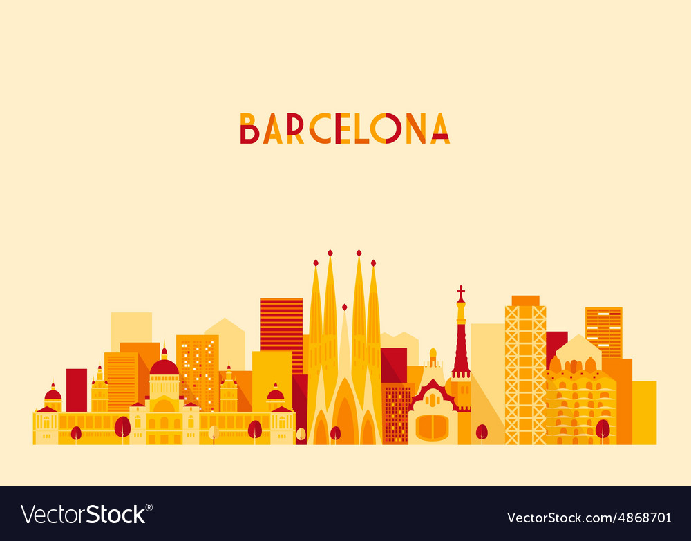 Barcelona spain big city skyline flat style Vector Image