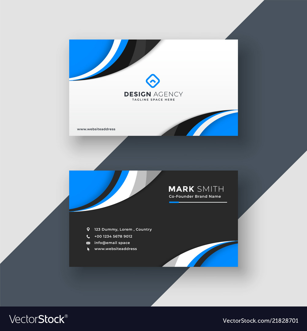 Blue wavy dark and light business card design Vector Image