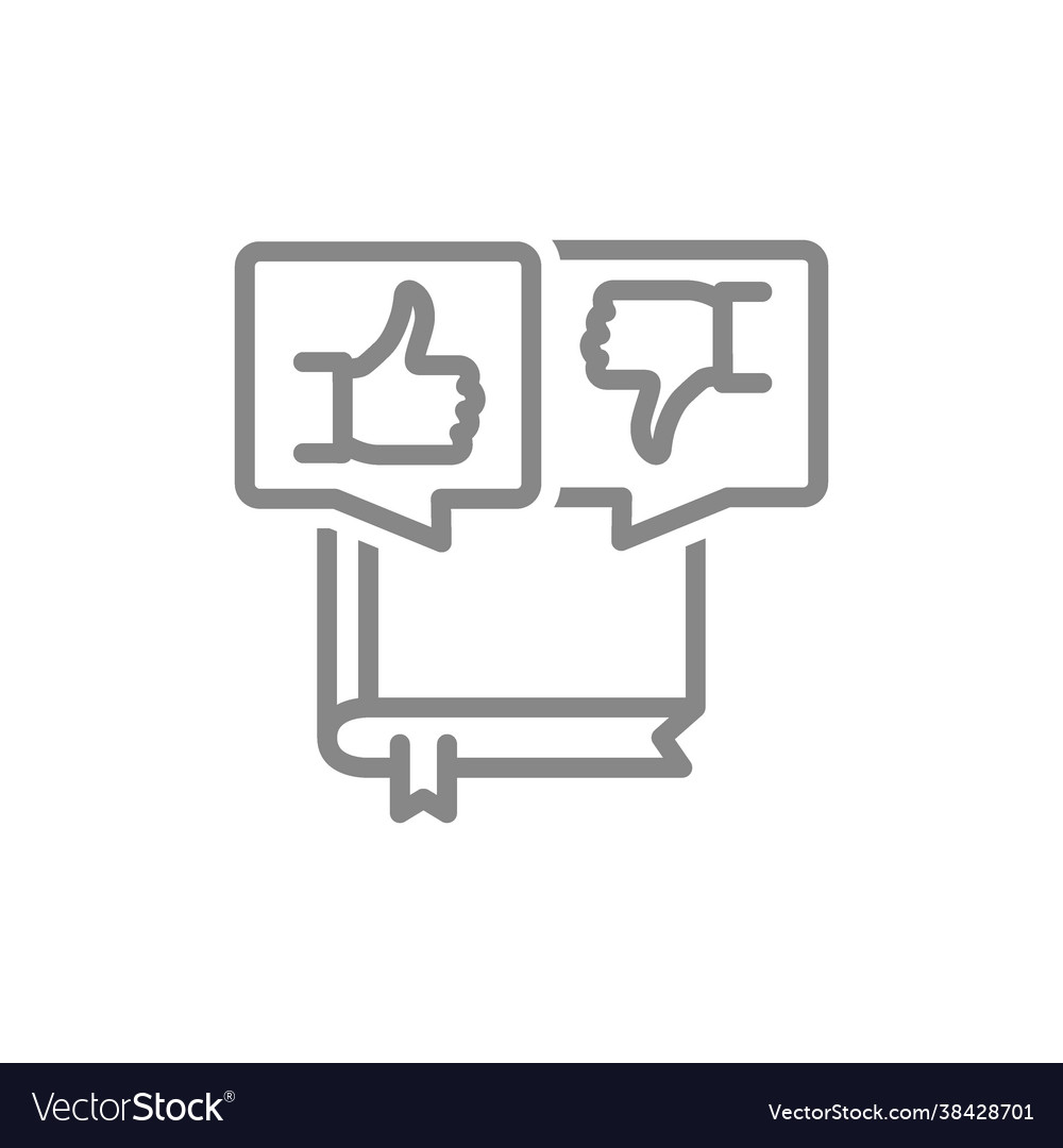 Book with thumb up and down in speech