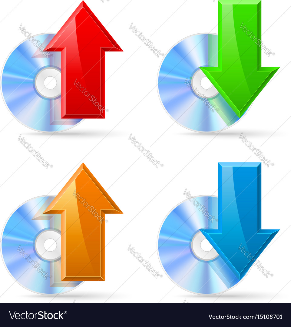 Cd dvd disc icons upload and download on white