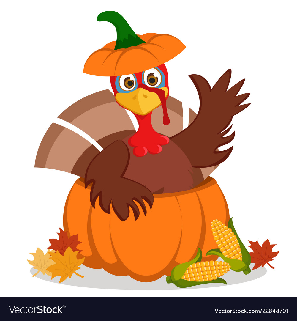 Cheerful Turkey in Pumpkin