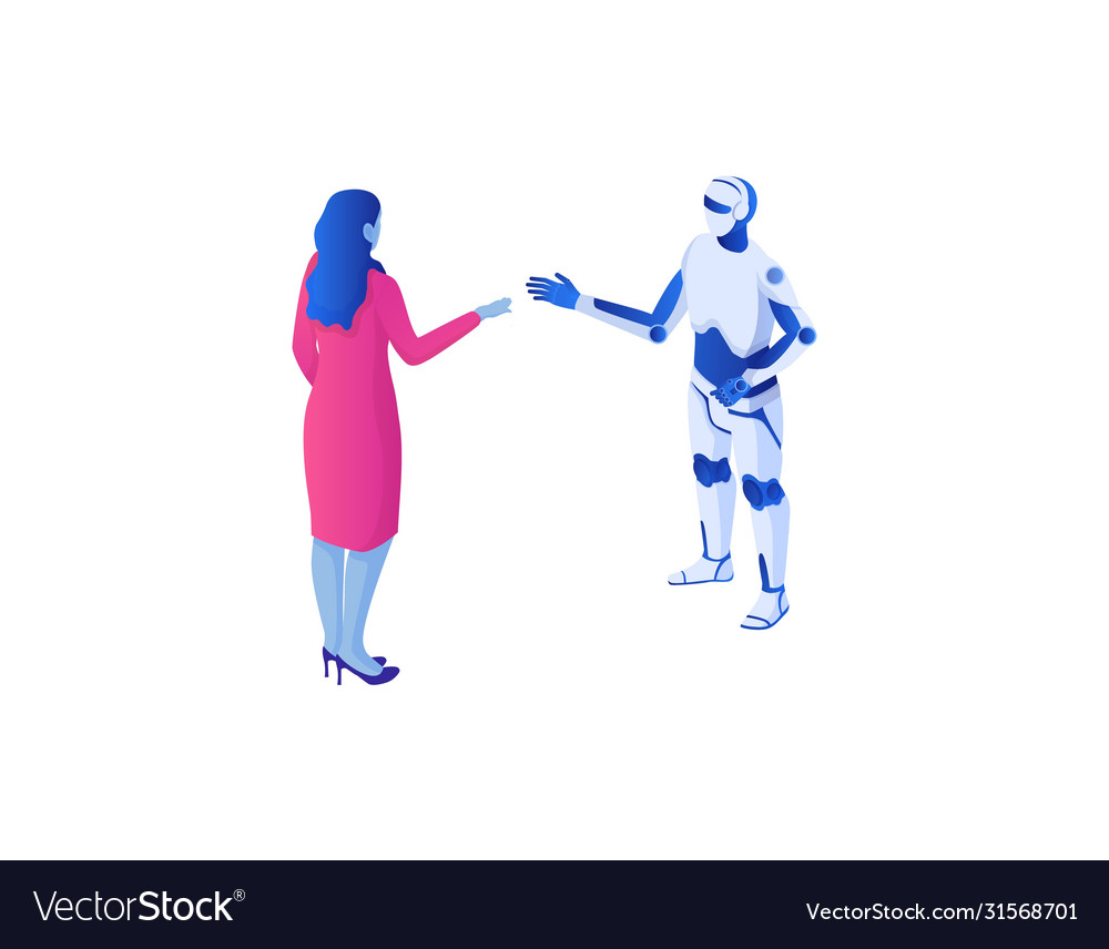 Communication web with chat bot isometric concept Vector Image Communication web with chat bot isometric concept